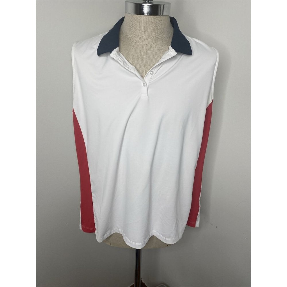 Lady Hagen Golf Shirt Womens XXL Red White Blue Collar Active 2XL Sleeveless